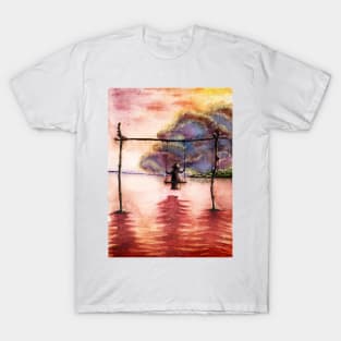 Woman on swing in a sunset. T-Shirt